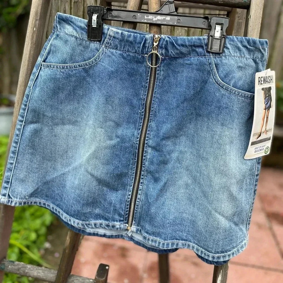 NWT Rewash Full Front Zip Denim Jean Mini Skirt Women's Size 11 Vintage - Picture 2 of 10